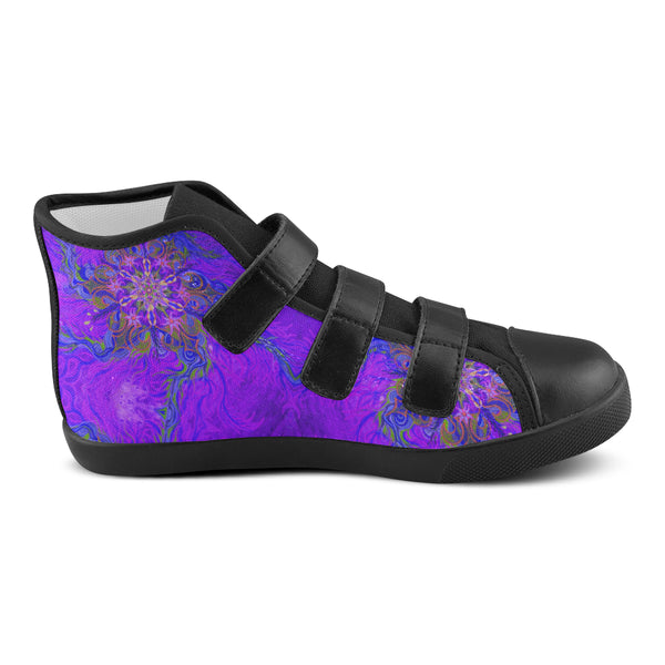 Purplefirekidsshoe Velcro High Top Canvas Kid's Shoes (Model 015) - Sand Vandal