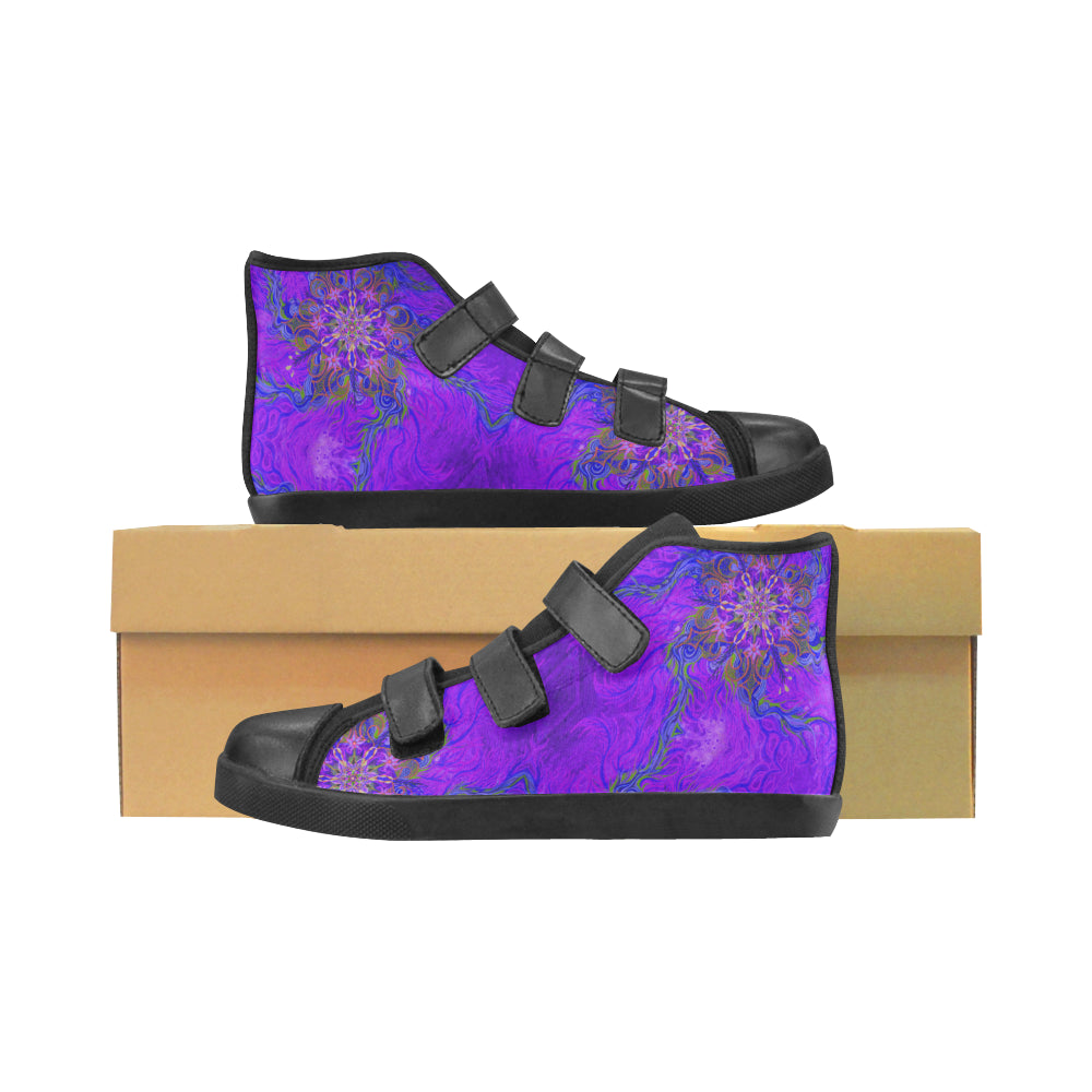 Purplefirekidsshoe Velcro High Top Canvas Kid's Shoes (Model 015) - Sand Vandal