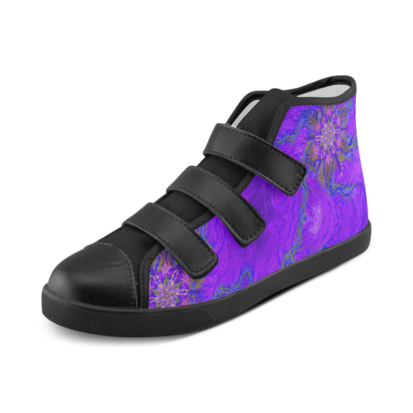 Purplefirekidsshoe Velcro High Top Canvas Kid's Shoes (Model 015) - Sand Vandal