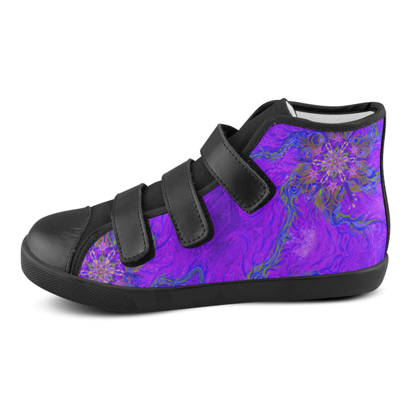 Purplefirekidsshoe Velcro High Top Canvas Kid's Shoes (Model 015) - Sand Vandal